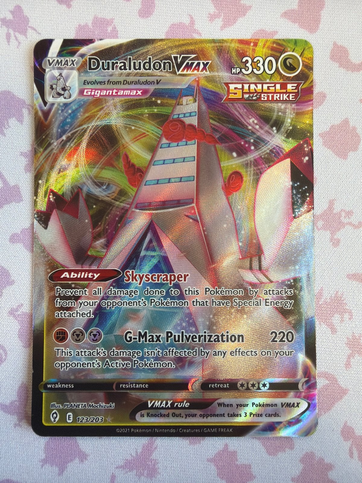 Duraludon VMAX 123/203 Full Art Pokémon Kaart, Ophalen of Verzenden, Zo goed als nieuw, Losse kaart, Foil