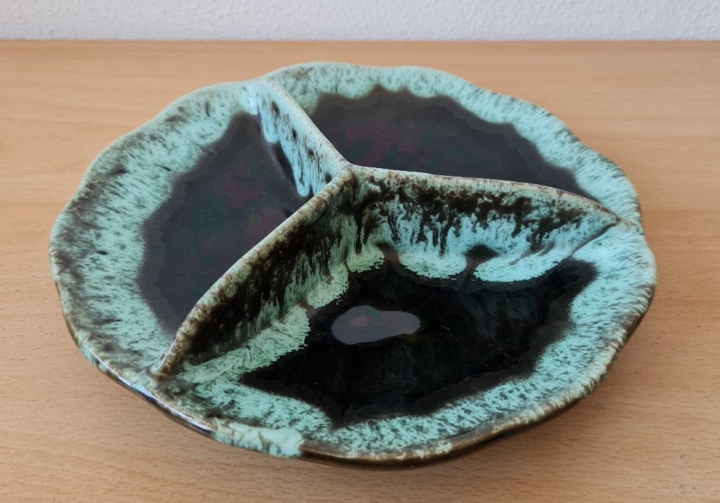 Bonbonschaaltje Zwart / Blauw - drip glaze - vintage, Gebruikt, Schaal, Rond, Ophalen of Verzenden