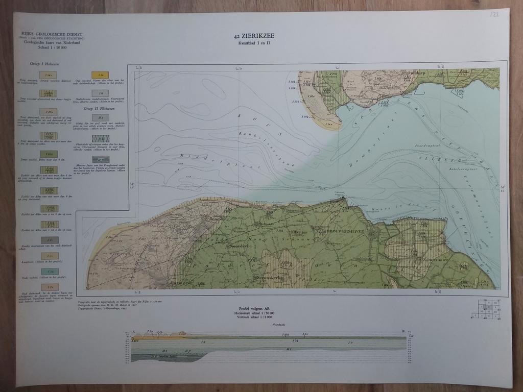 122 / Geologische kaart (1943) 42 Zierikzee kwartblad I & II, Boeken, 2000 tot heden, Ophalen of Verzenden, Nederland, Landkaart