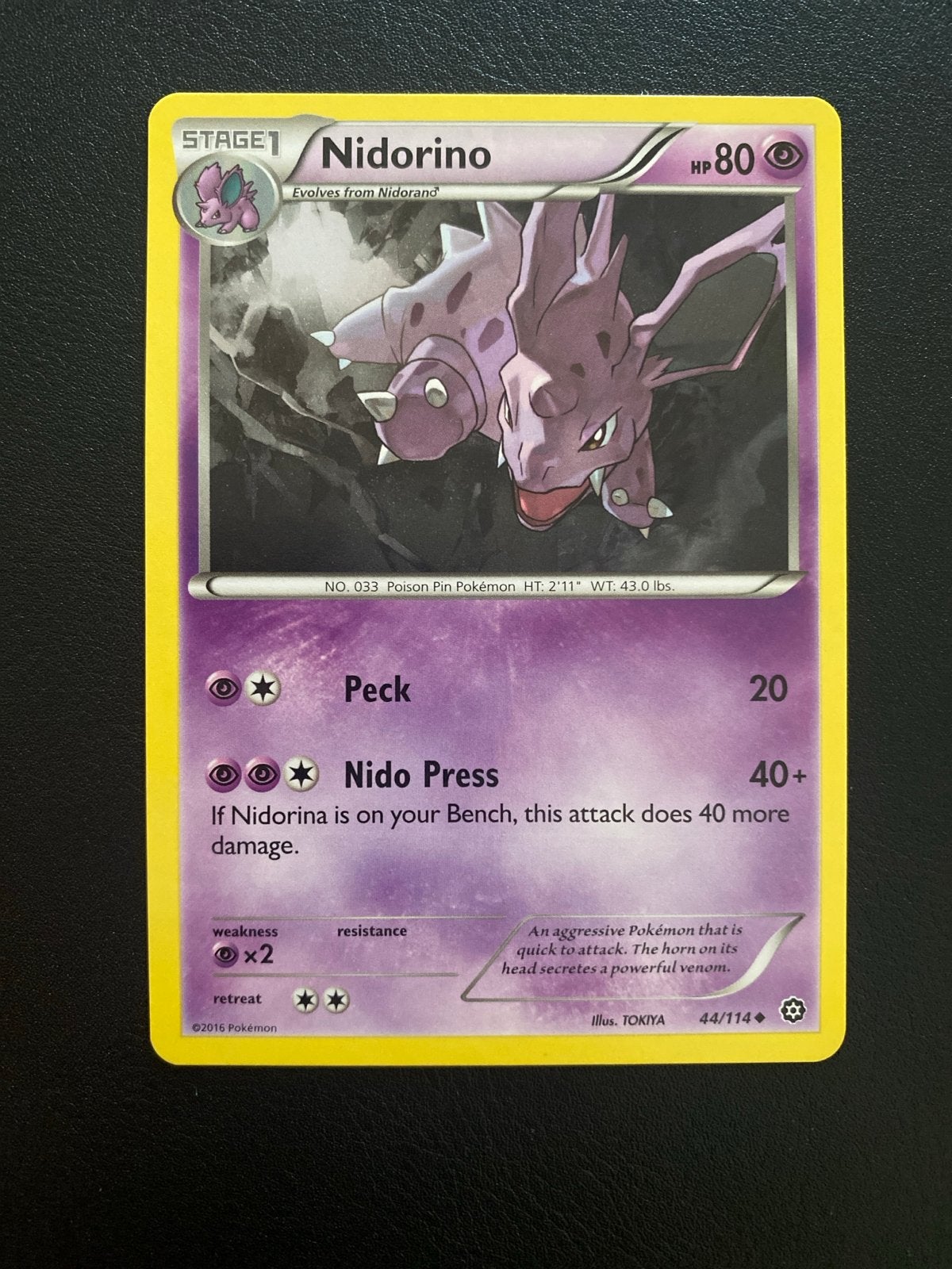 Nidorino 44/114 XY Steam Siege (2016) Packfresh Mint, Ophalen of Verzenden, Zo goed als nieuw, Losse kaart