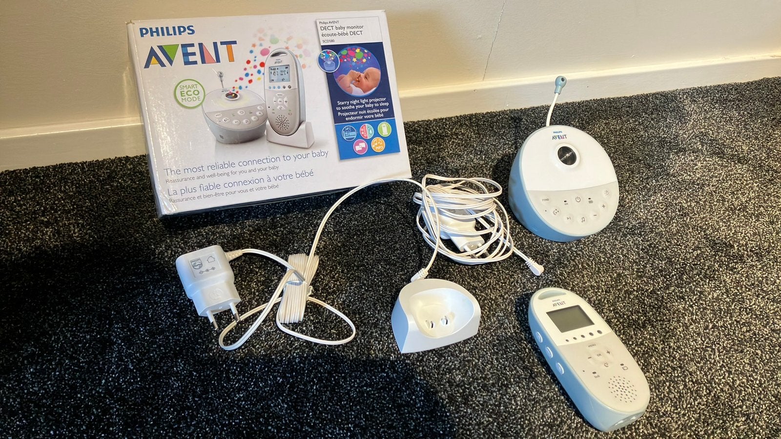 Philips Avent DECT Babyfoon SCD580 met Sterrenprojector, Kinderen en Baby's, Babyfoons, Ophalen of Verzenden, Gebruikt, 250 meter of meer