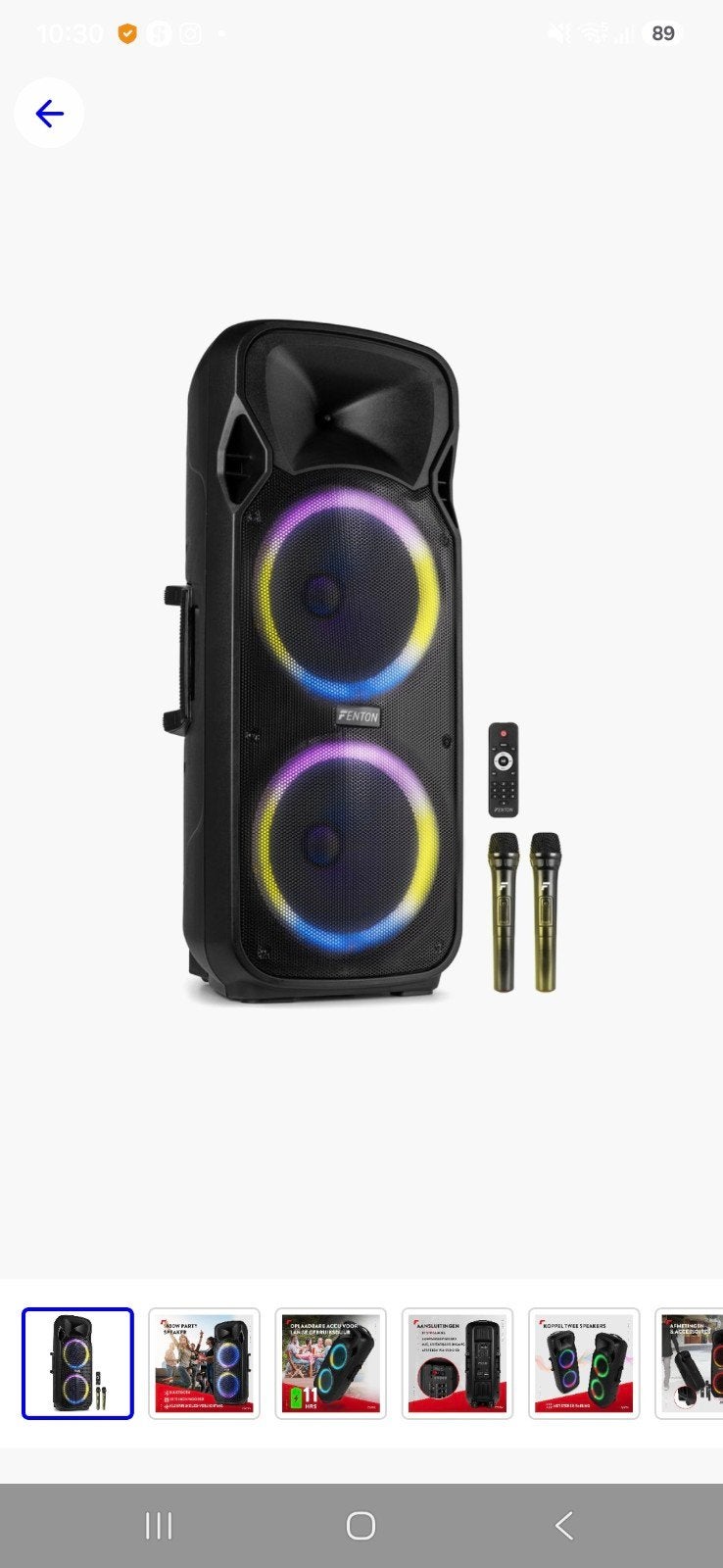 Fenton FT212LED Party Speaker met Microfoons en LED Licht, Party speaker, Nieuw, Ophalen of Verzenden, Bluetooth