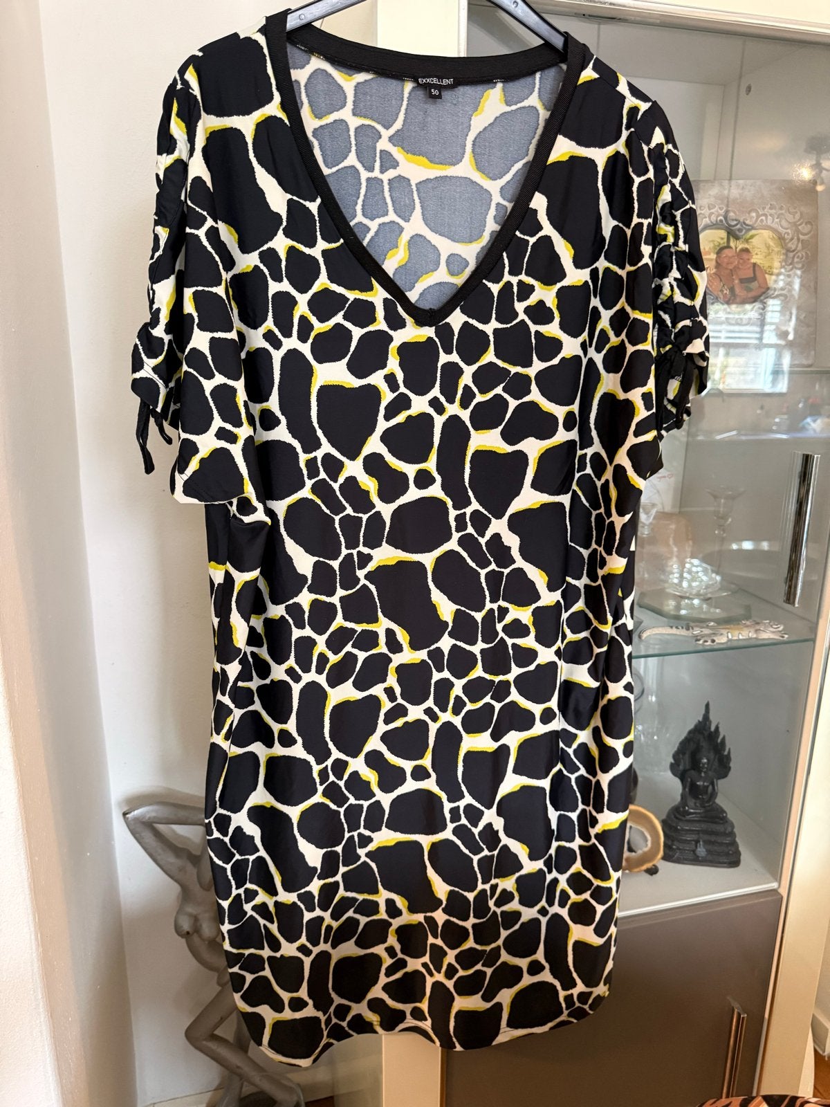 Exxcellent jurk met giraffe print - Maat 50 travelstof, Ophalen of Verzenden, Zo goed als nieuw, Zwart, Jurk