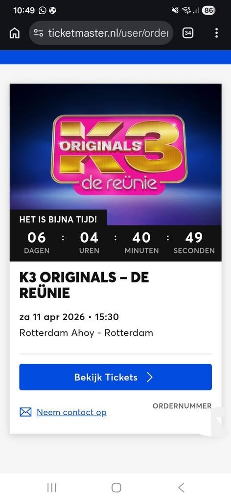 Ticket K3 De reünie 11 april 15.30 in Rotterdam Ahoy, Tickets en Kaartjes, Evenementen en Festivals, Eén persoon