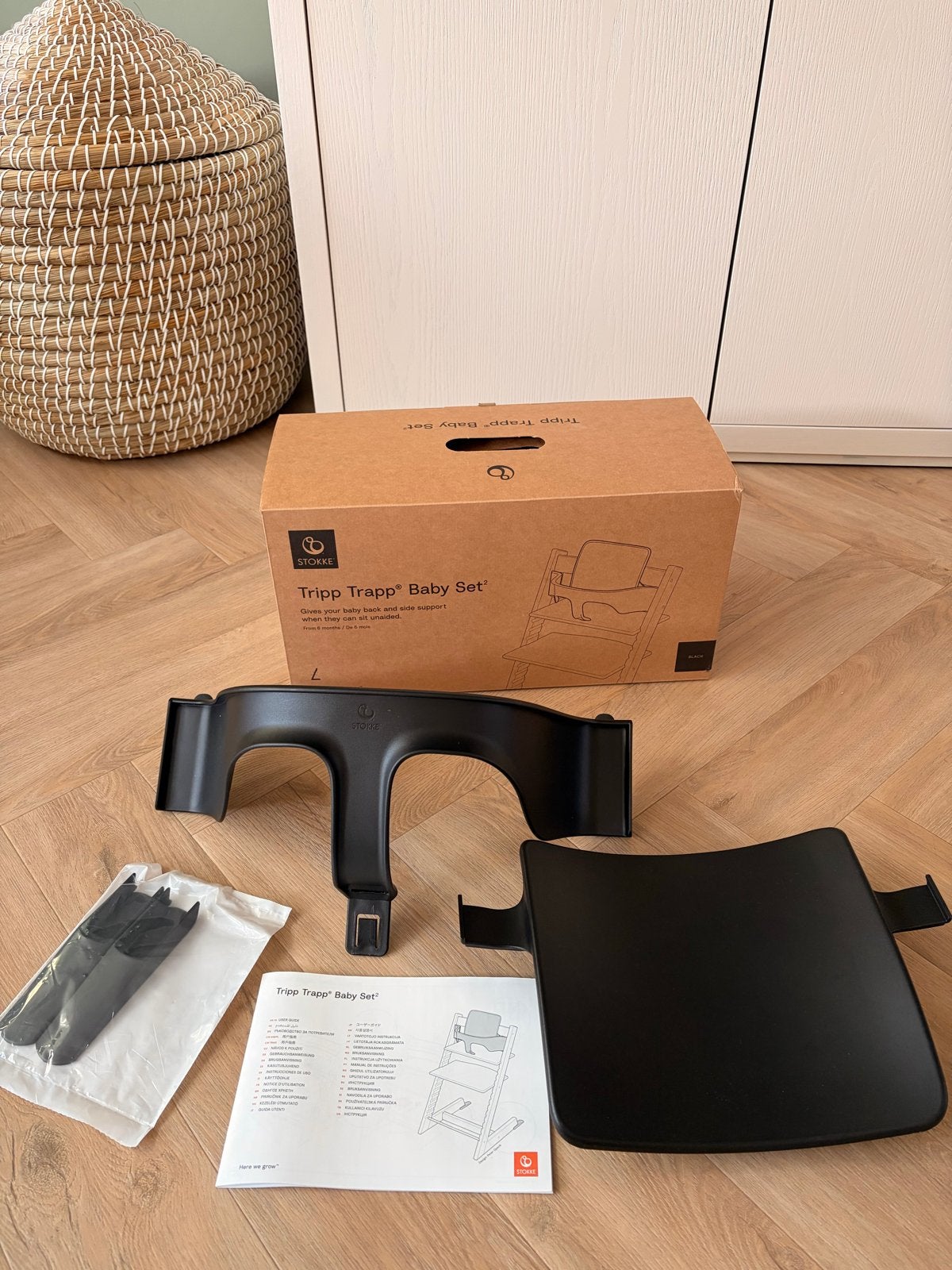 Stokke Tripp Trapp Babyset 2 Zwart - Als nieuw!, Ophalen, Zo goed als nieuw, Meegroeistoel, Stoelverkleiner