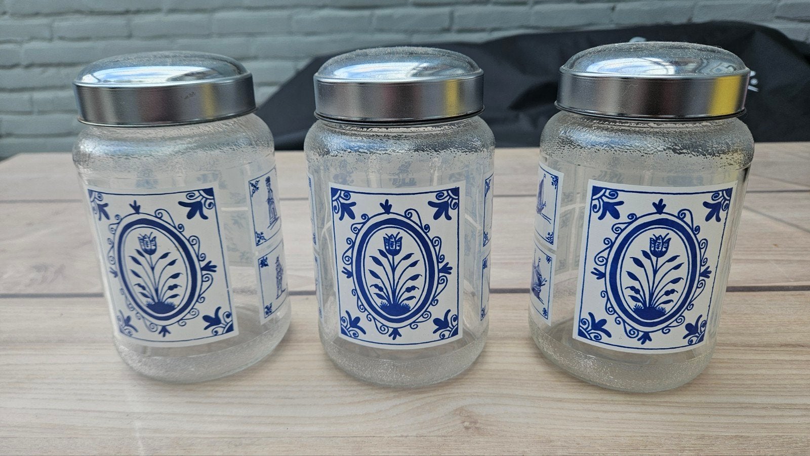 Set van 3 Delfts blauwe voorraadpotten, Ophalen of Verzenden