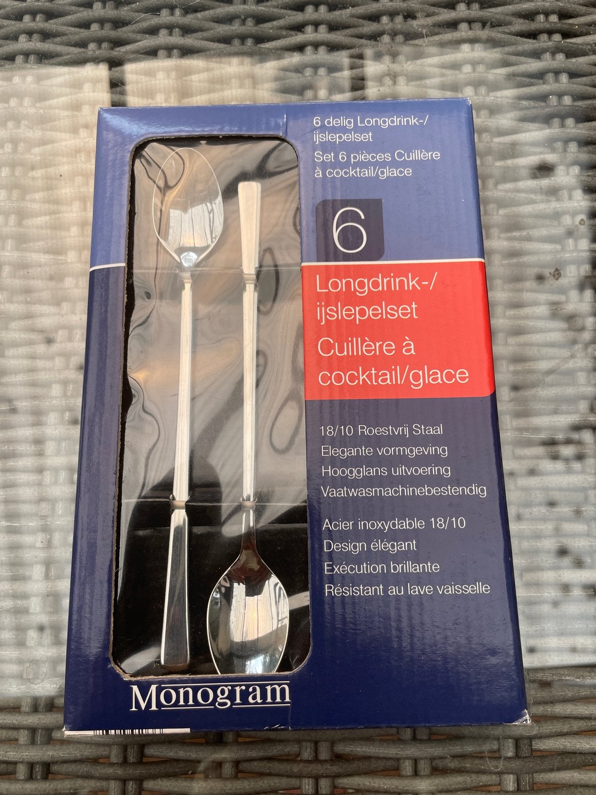 Monogram Longdrink-/ijslepels set - 6 stuks, Theelepel, Los bestek, Nieuw, Ophalen of Verzenden
