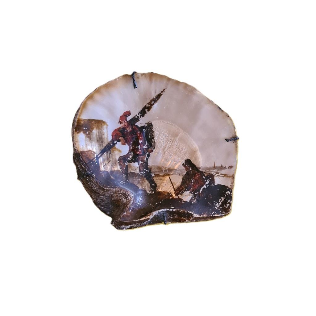 Antiek Beschilderde Parelmoer Schelp, Ophalen of Verzenden