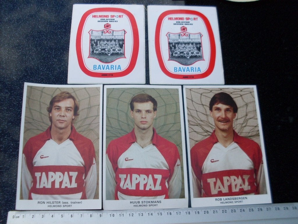 5x sticker Helmond Sport bavaria tappaz 1982 - 1983 eredivis, Verzenden, Zo goed als nieuw, Sport