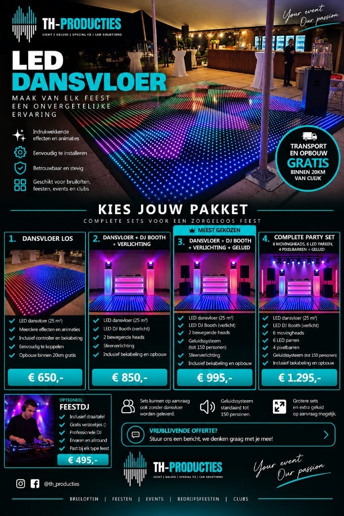 LED Dansvloer Huren | 25m² | DJ Booth, Licht & Geluid |, Ophalen of Verzenden, Nieuw, Overige