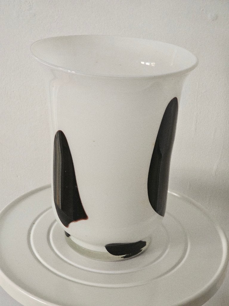 Grote Murano vaas,  wit & zwart glas, Antiek en Kunst, Kunst | Designobjecten, Wit, 30 cm, Vaas, Handgemaakt