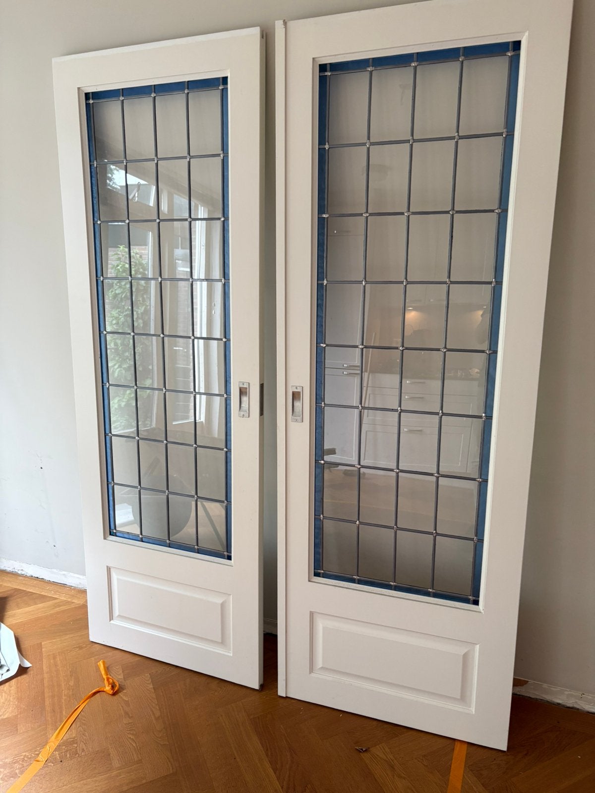 Hele mooie En Suite schuifdeuren met glas in lood., Ophalen, Glas, Binnendeur, 200 tot 215 cm
