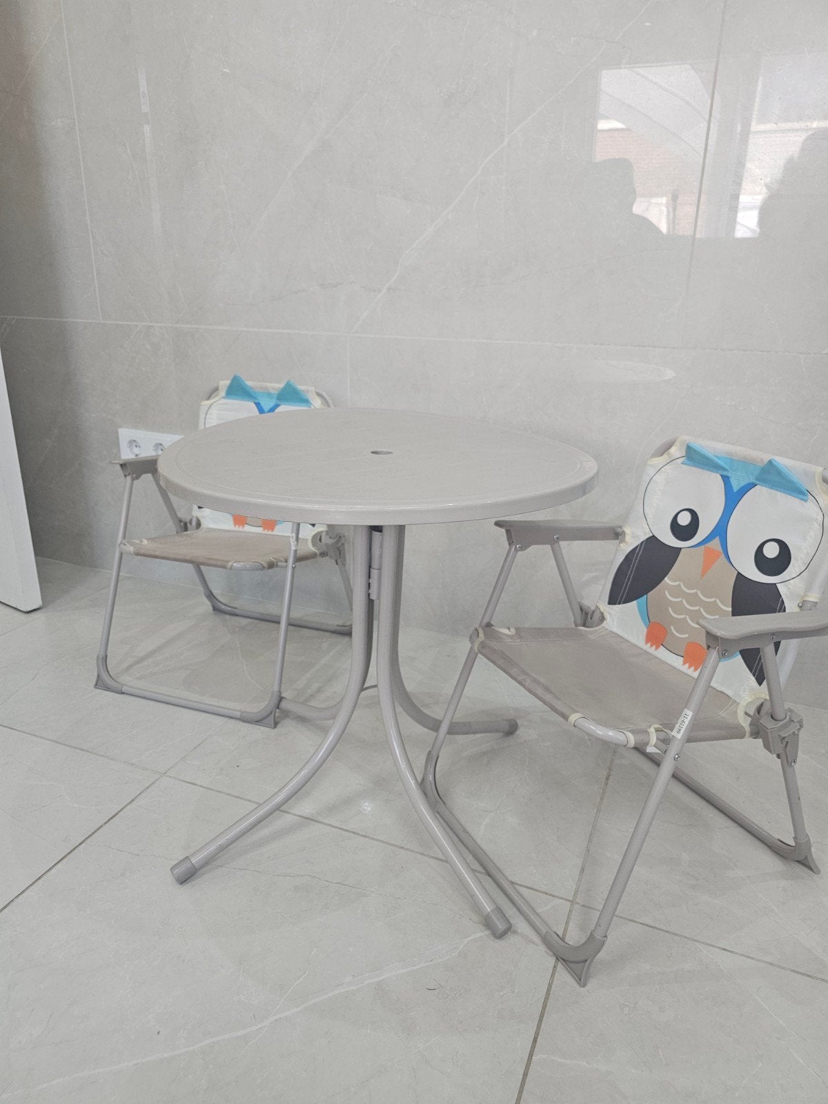 Kinder picknickset: tafel met 2 uil stoeltjes, Ophalen of Verzenden, Gebruikt, Tafel(s) en Stoel(en)