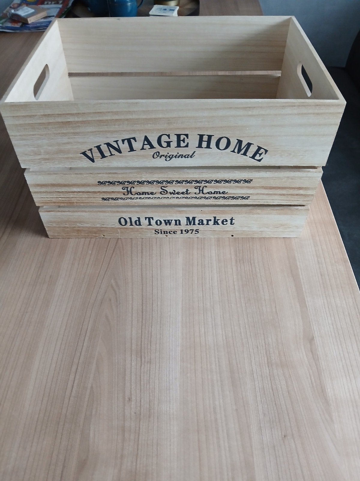 Leuke houten opbergkrat - Vintage Home, Ophalen, Zo goed als nieuw, Bruin, Vintage
