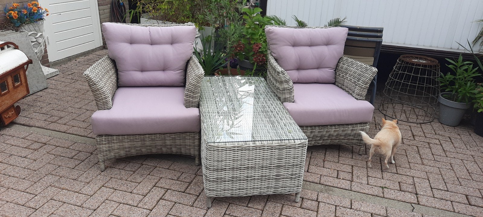 Wicker Loungeset met 2 Stoelen en Bijzettafel, Huis en Inrichting, Ophalen, Zo goed als nieuw