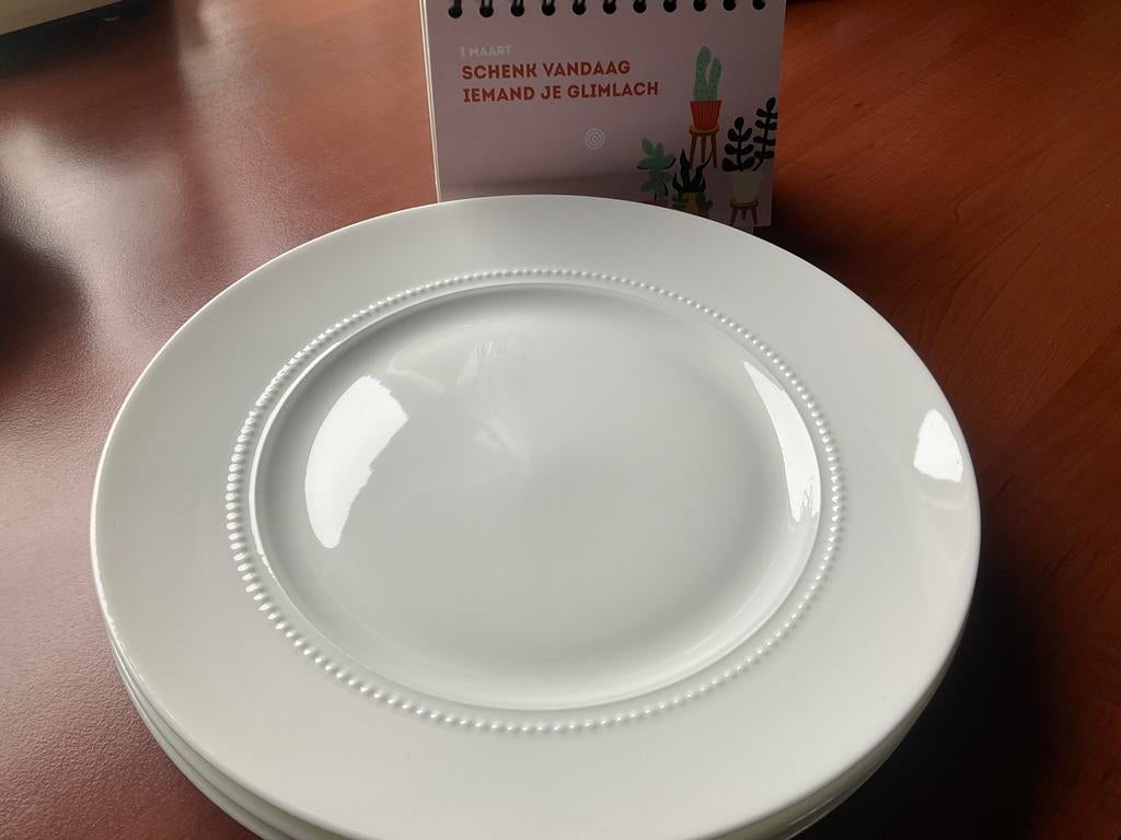 NEW CASTLE Dinerborden 27.8 / wit met bolletjesrand /3 stuks, Huis en Inrichting, Keuken | Servies, Ophalen of Verzenden, Zo goed als nieuw