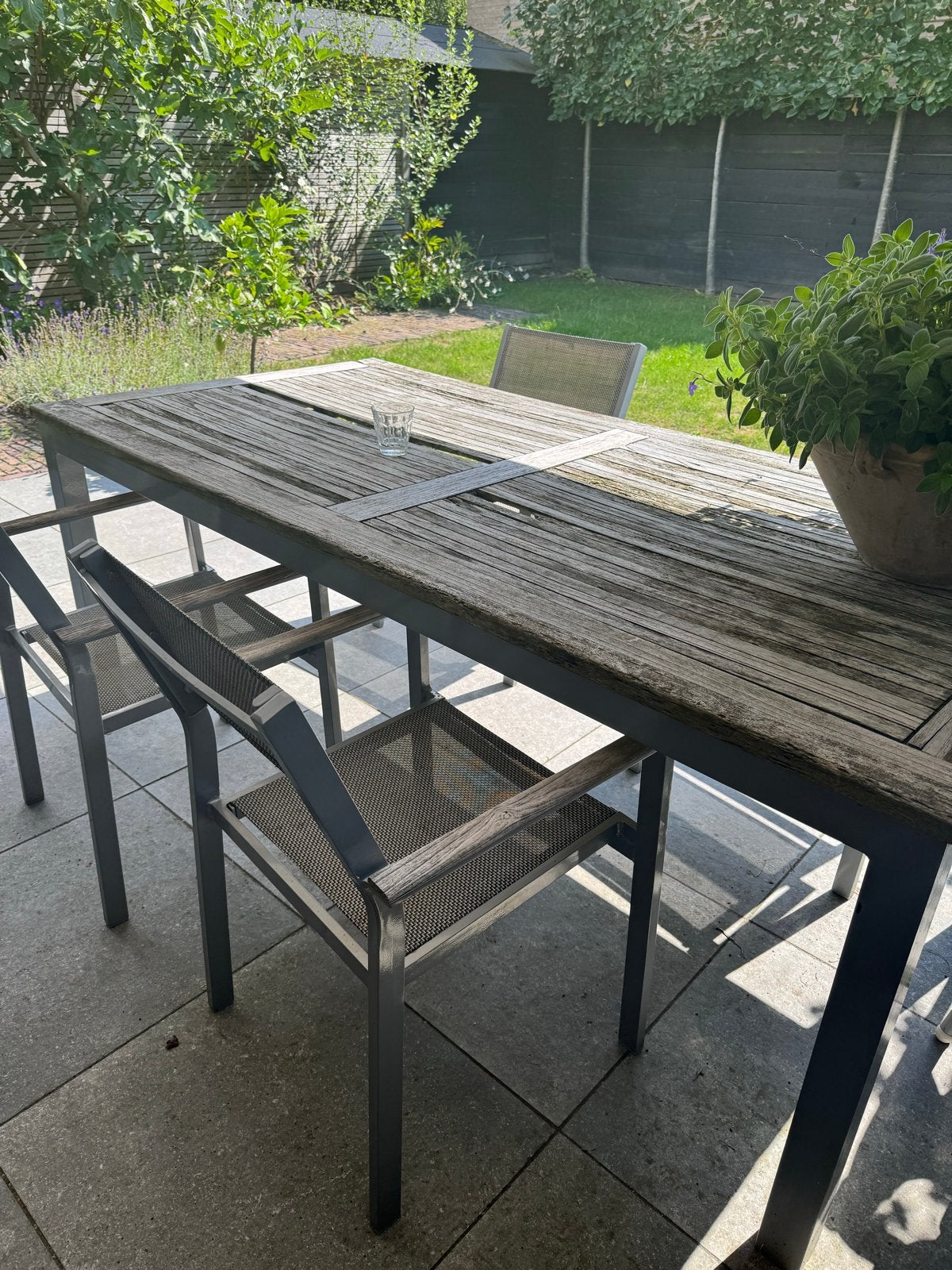 Metalen tuintafel frame 200 lang 100 breed en 4 stoelen, Ophalen, Gebruikt, Rechthoekig, Metaal
