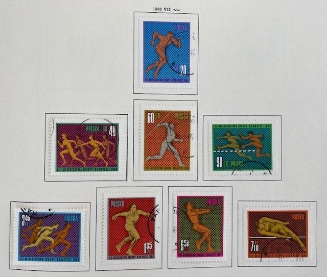 8x 1966 EK Atletiek Budapest, Postzegels en Munten, Ophalen of Verzenden, Polen, Gestempeld