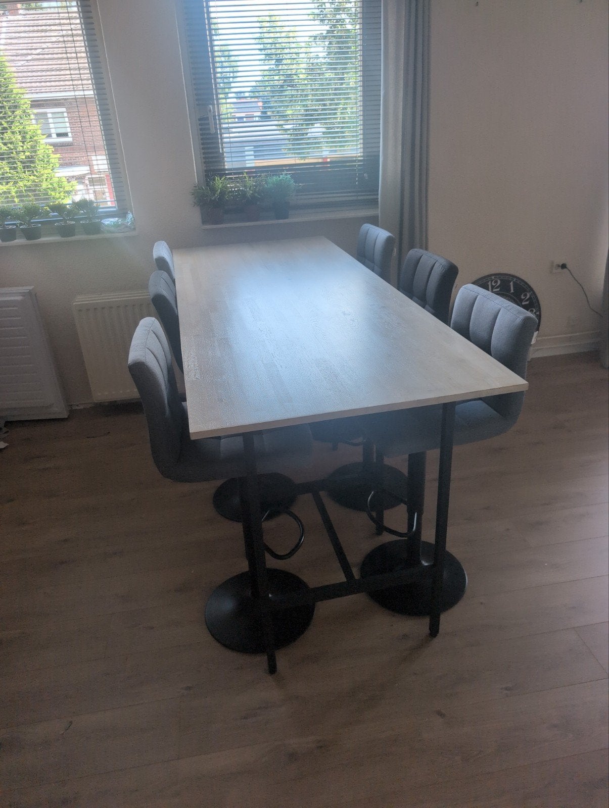 Eettafel met barkrukken - 200x80x95 cm, Ophalen of Verzenden, Gebruikt, Rechthoekig, 50 tot 100 cm
