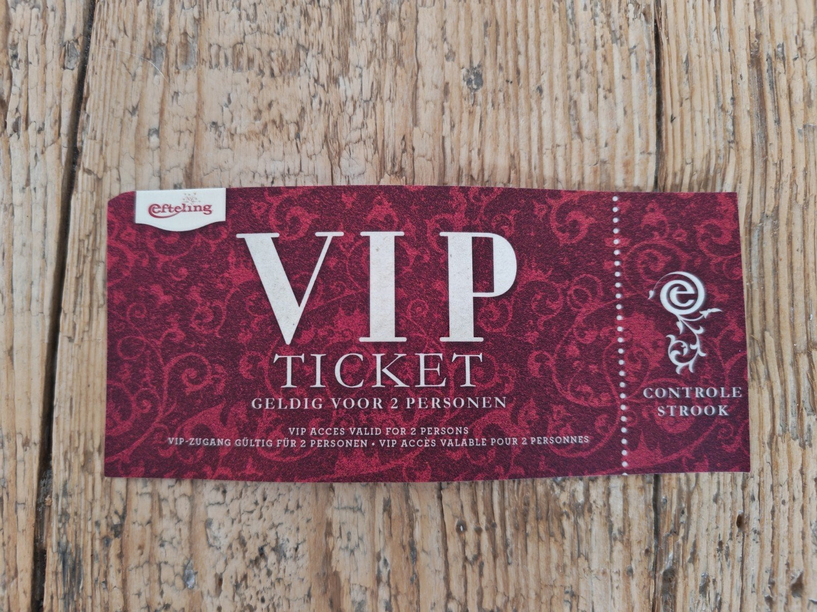 Efteling VIP ticket, Tickets en Kaartjes, Eén persoon, Ticket of Toegangskaart