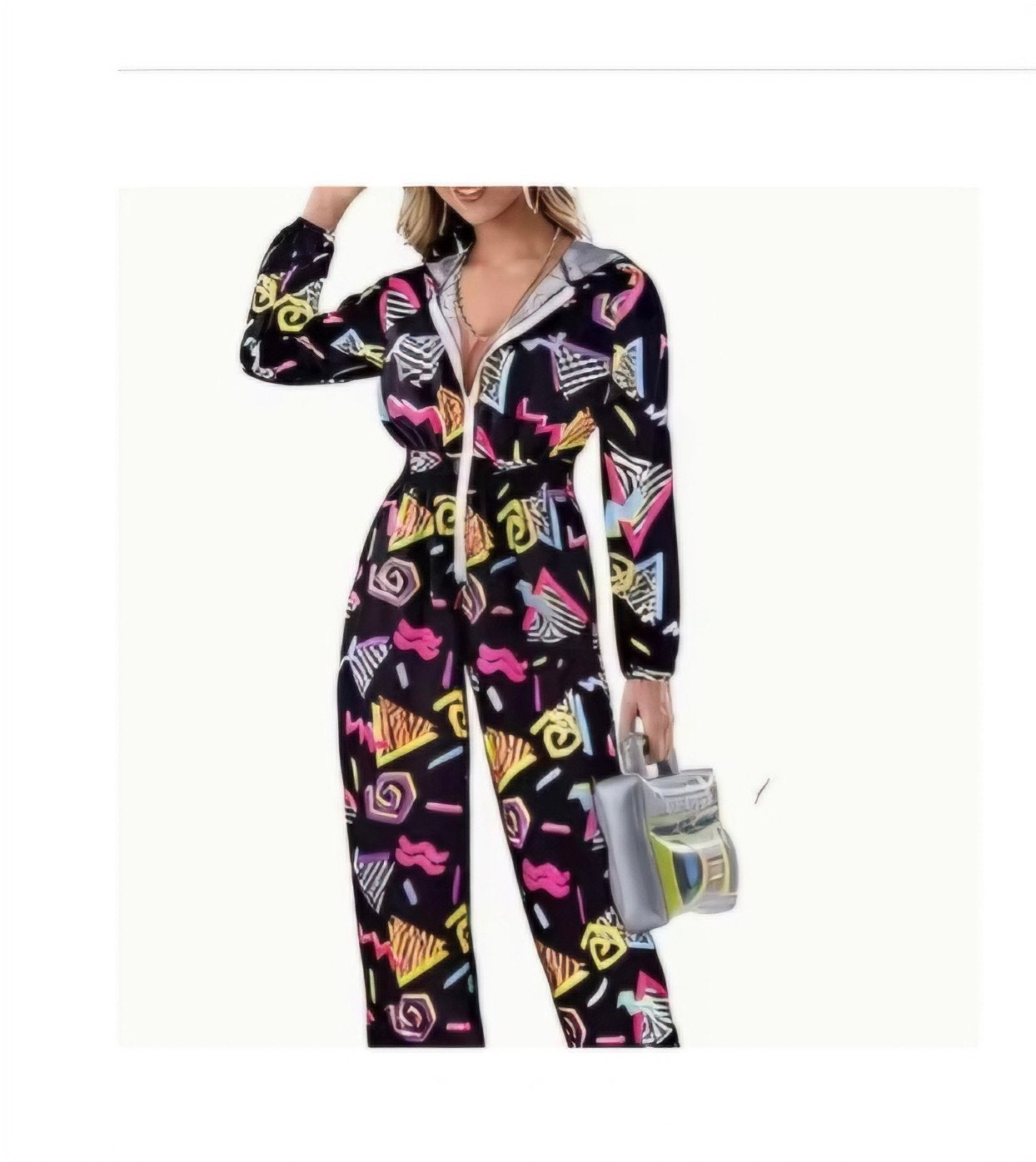 Jumpsuit met retro print Carnaval met tas en haarband - Maat, Verzenden, Gedragen, Maat 42/44 (L), Meerkleurig