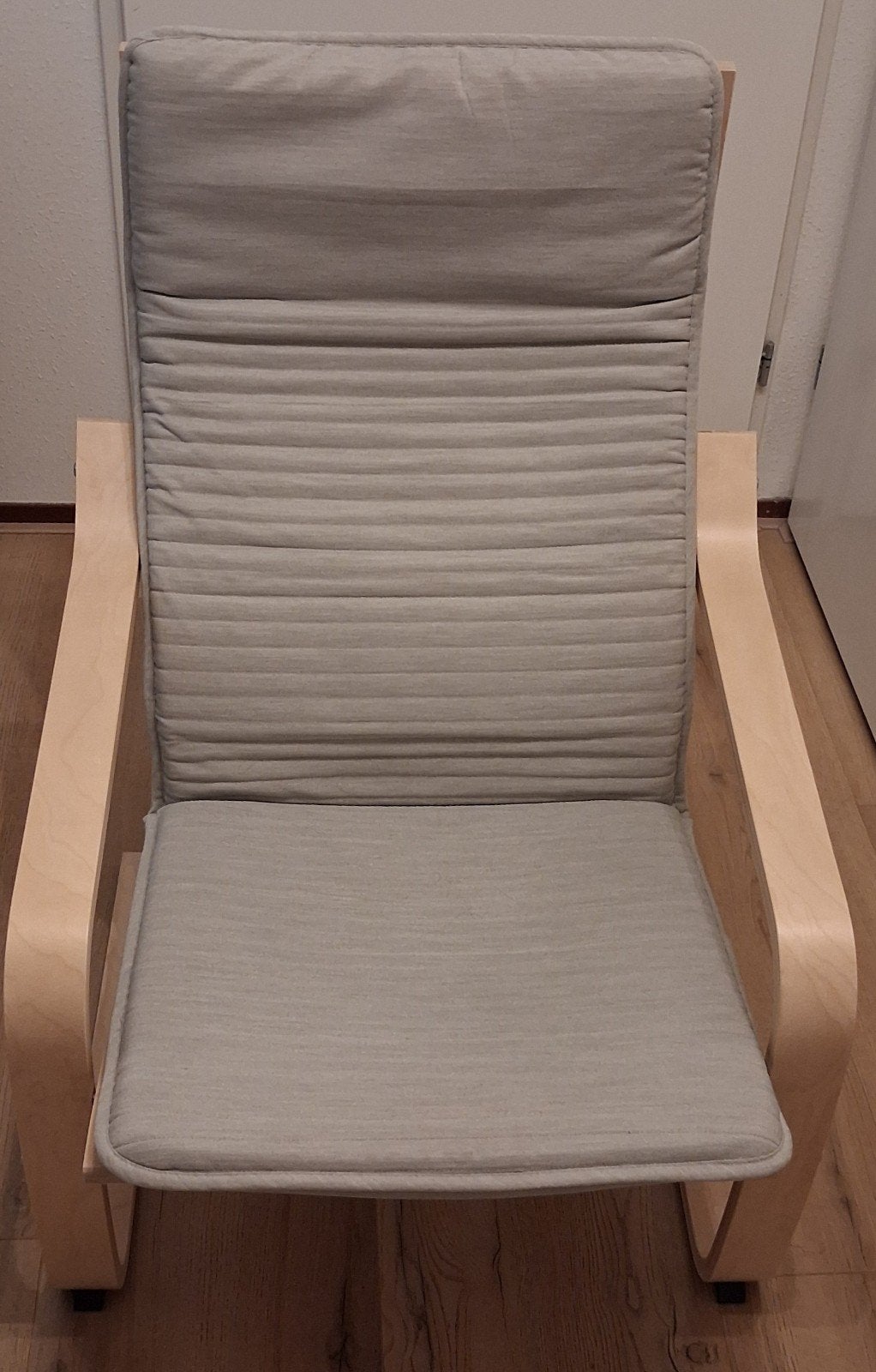 IKEA Poäng stoel met lichtgrijs kussen, Ophalen, Stof, Modern Scandinavisch, Zo goed als nieuw