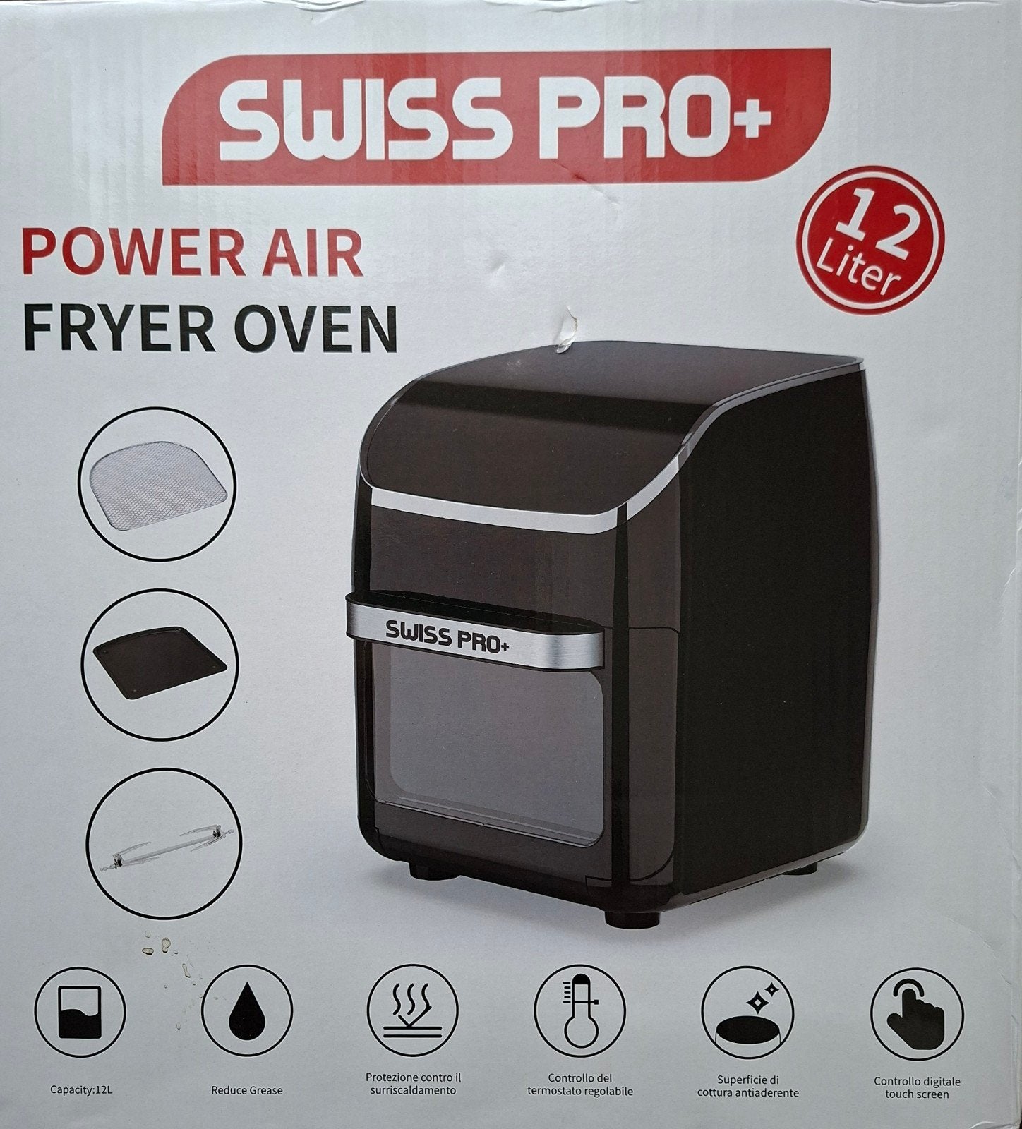 Swiss Pro+ Power Air Fryer Oven 12L - Nieuw in doos, Ophalen of Verzenden, Zo goed als nieuw, Airfryer XXL, 1500 gram of meer