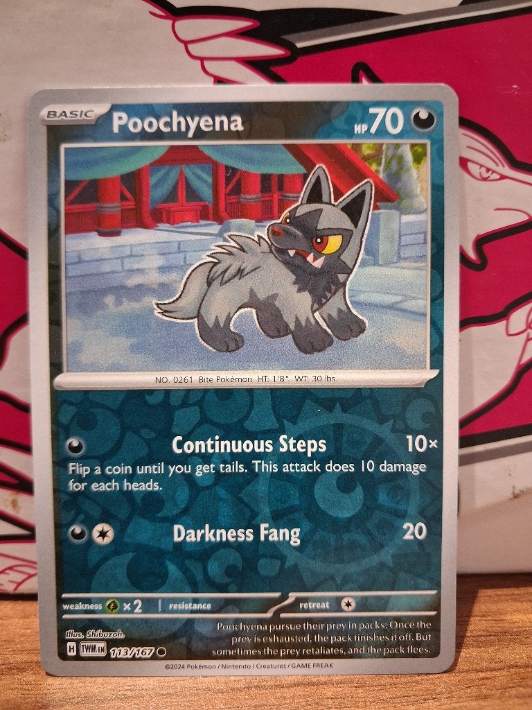 Pokemon Poochyena TWM 113/167 reverse holo, Ophalen of Verzenden, Nieuw, Losse kaart