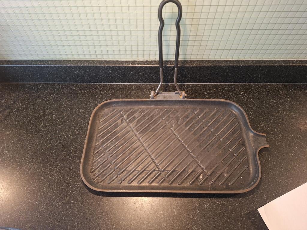 Le Creuset Gietijzeren Grillpan - Made in France, Gebruikt, Gietijzer, Ophalen of Verzenden, Keramische plaat