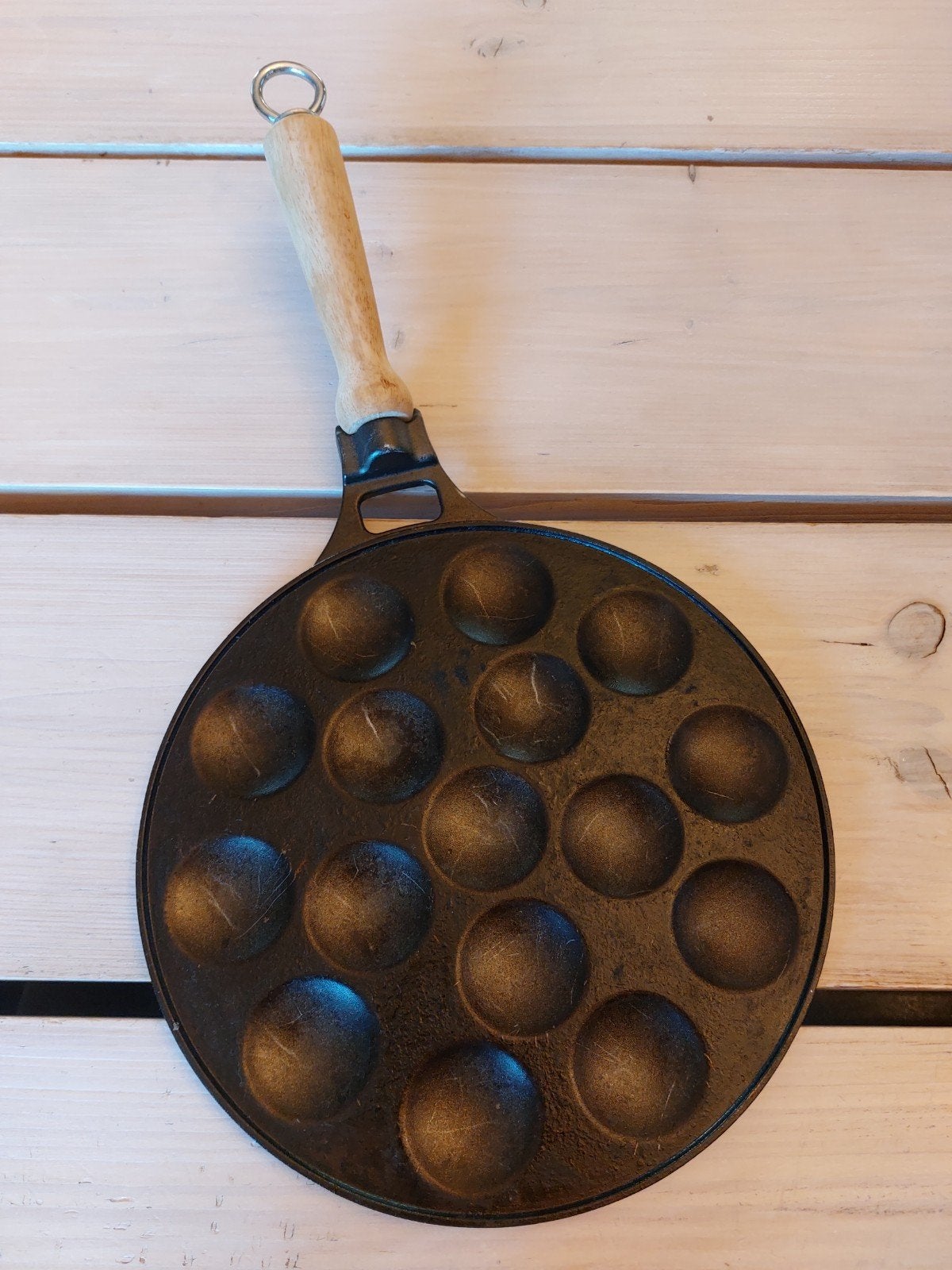 Gietijzeren poffertjespan met houten handvat, Ophalen, Zwart, Metaal, Overige merken