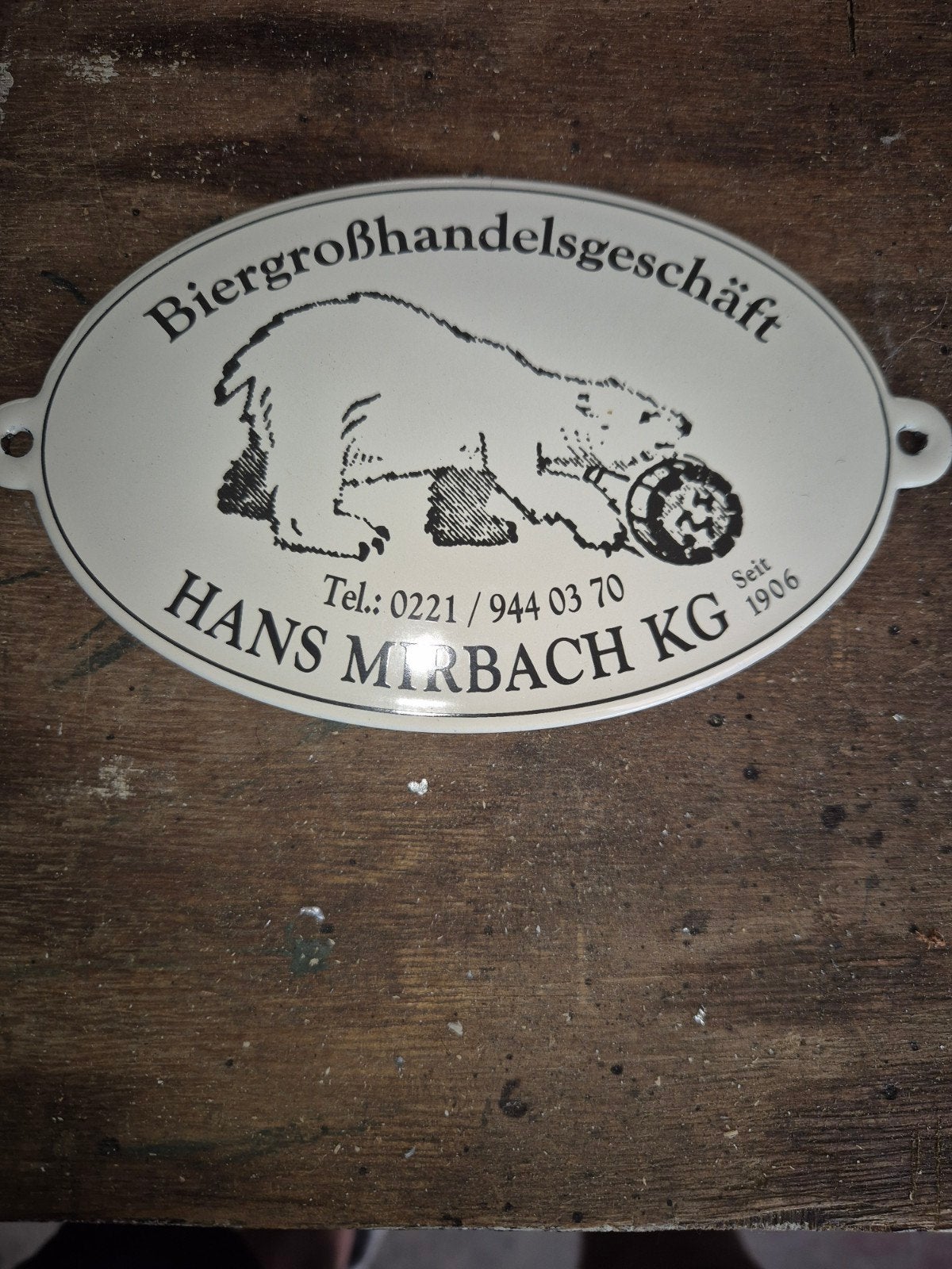 Vintage Emaille Reclamebord Hans Mirbach KG Biergroothandel, Antiek en Kunst, Ophalen of Verzenden