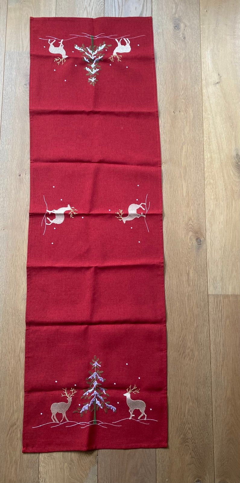 Tafelloper kerst rood 150 x 45 cm rood 100% poleyester, Diversen, Ophalen of Verzenden, Zo goed als nieuw