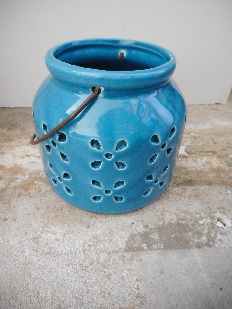 grote turquoise keramisch windlicht, Windlicht, Blauw, Nieuw, Ophalen of Verzenden