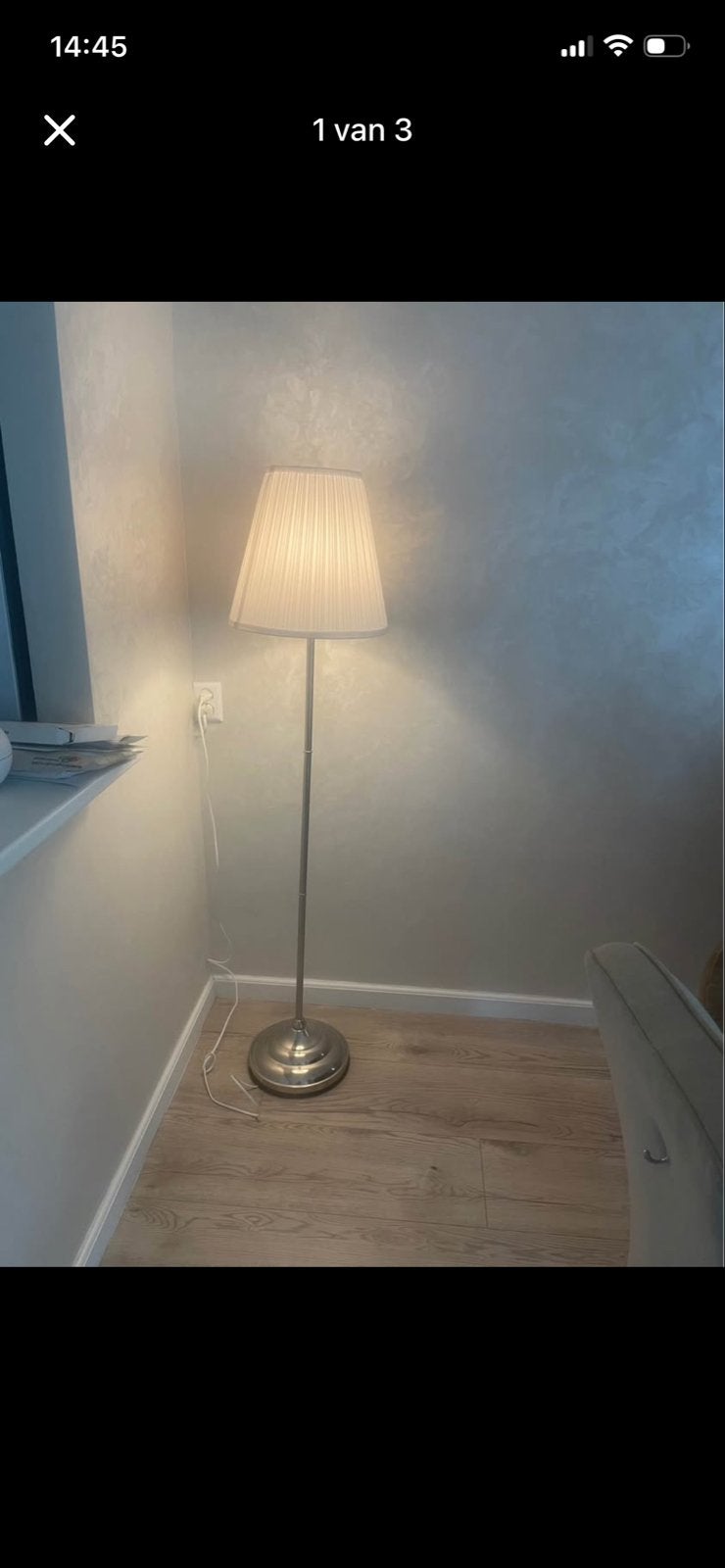 Stijlvolle staande lamp met stoffen kap, Zo goed als nieuw, Metaal, 150 tot 200 cm, E27 (groot)