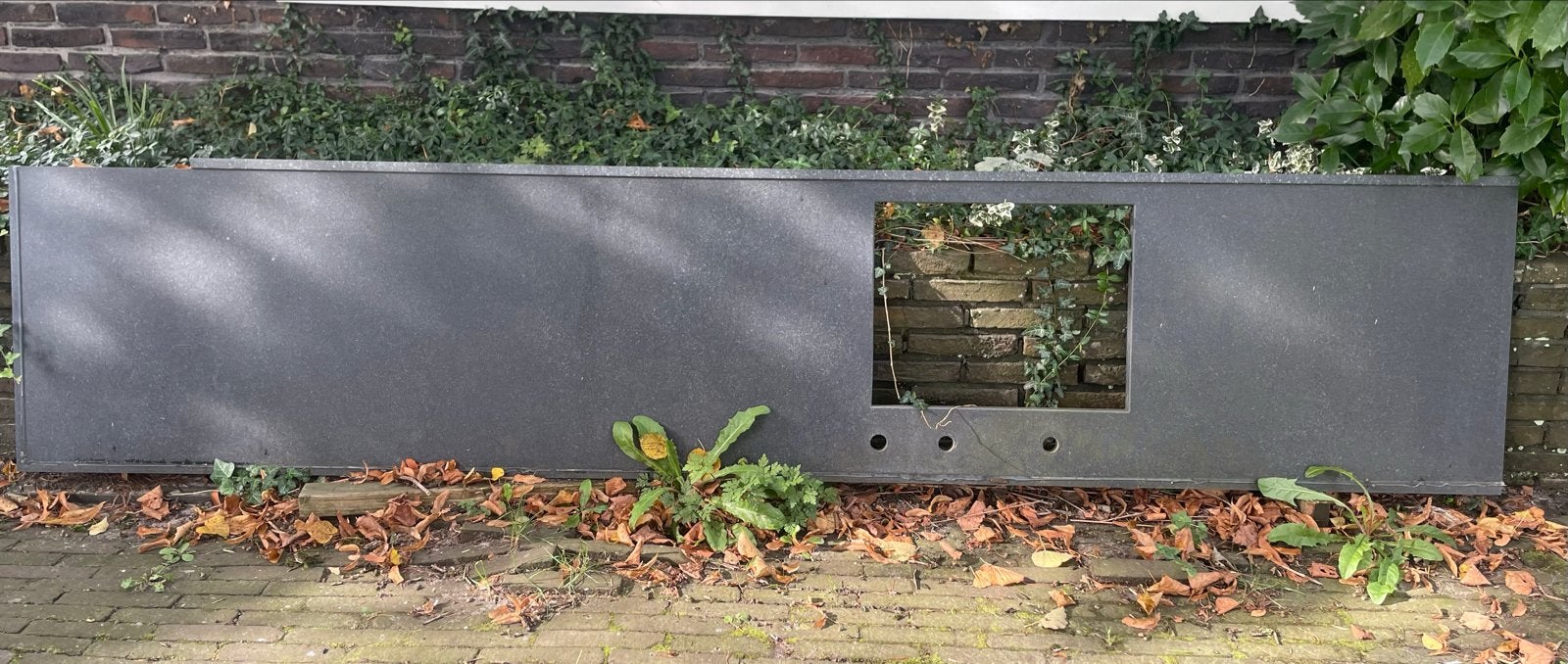 Belgisch hardsteen aanrechtblad met uitsparing voor spoelbak, Huis en Inrichting, Ophalen, Gebruikt, 200 cm of meer, Minder dan 100 cm