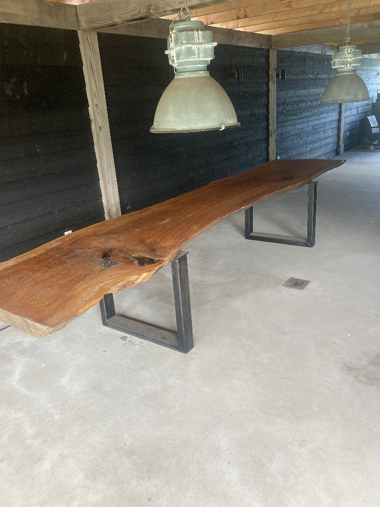 Massieve boomstamtafel 444 cm, Ophalen, Rechthoekig, 200 cm of meer, 50 tot 100 cm