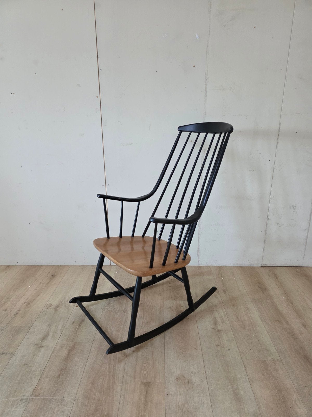 Vintage Spijlen Schommelstoel Zwart/Hout, Ophalen