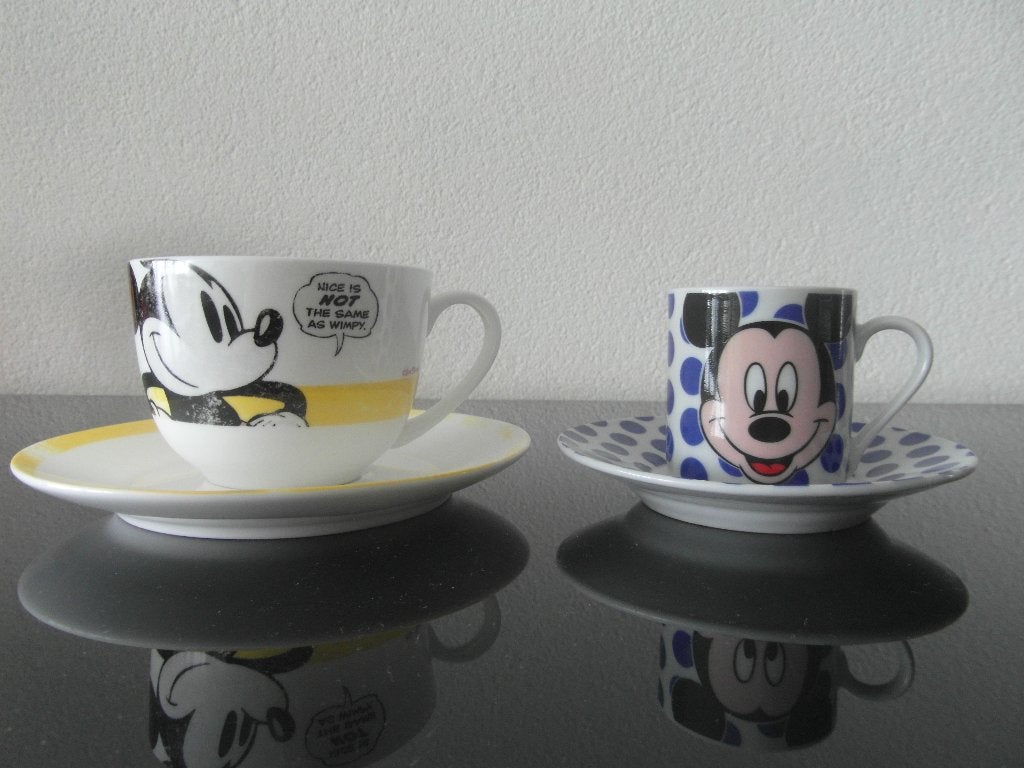 Koffie kopjes Mickey Mouse 2stuks, Ophalen of Verzenden, Mickey Mouse, Gebruikt, Servies
