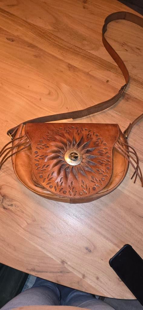 Mooie Ibiza tas - Bruin leer met unieke details, Overige merken, Gebruikt, Bruin, Ophalen of Verzenden