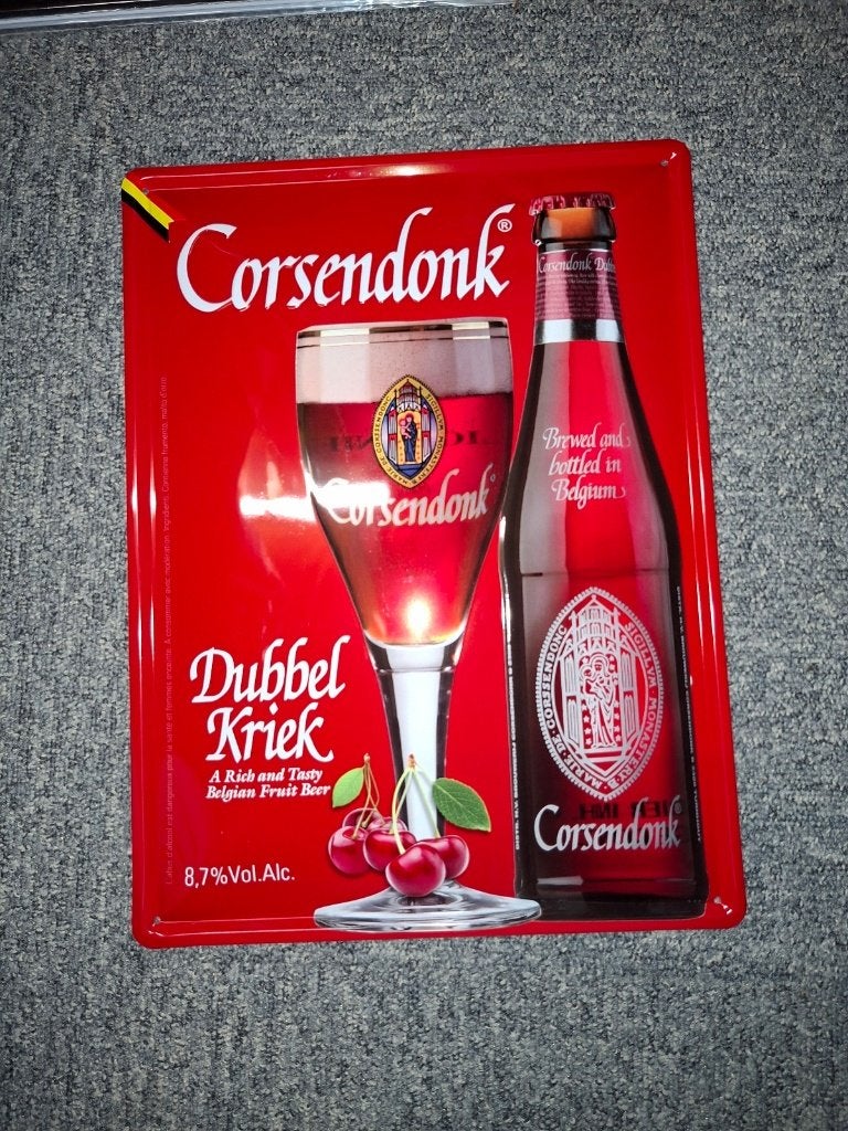Corsendonk bier dubbel kriek blikken bord 42 x 31 cm, Ophalen of Verzenden, Nieuw, Reclamebord, Plaat of Schild, Overige merken