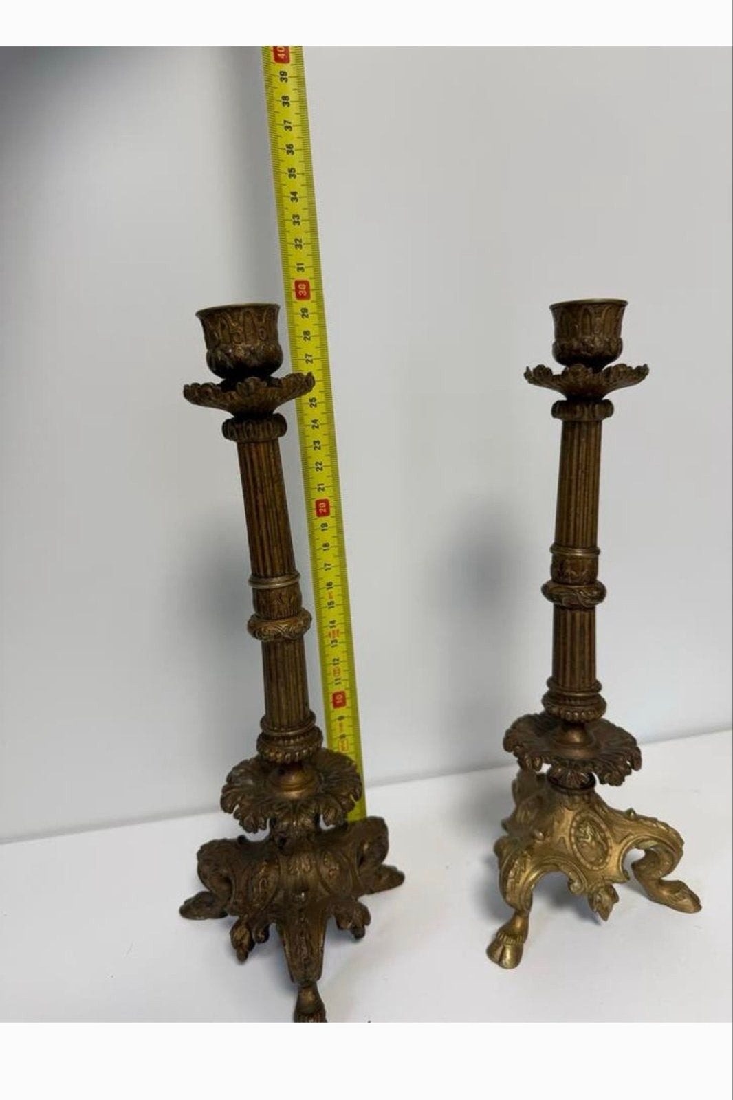 Set van 2 bronzen kandelaars, 18e, 29 cm hoog, Antiek en Kunst, Antiek | Kandelaars, Ophalen of Verzenden, Koper of Brons