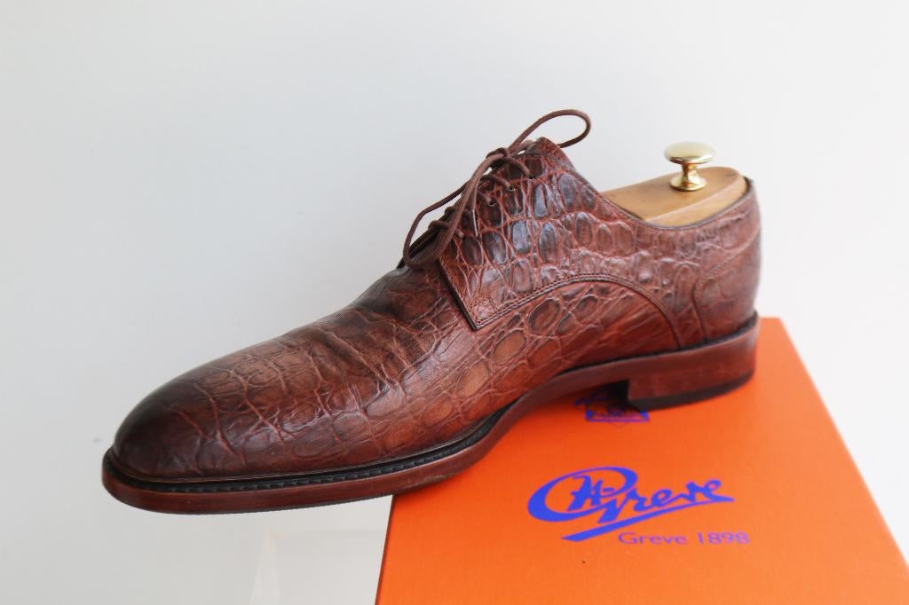 Bijna nieuw in doos ! Greve croco lace-up in 9.5 = maat 43.5, Bruin, Ophalen of Verzenden, Zo goed als nieuw, Greve