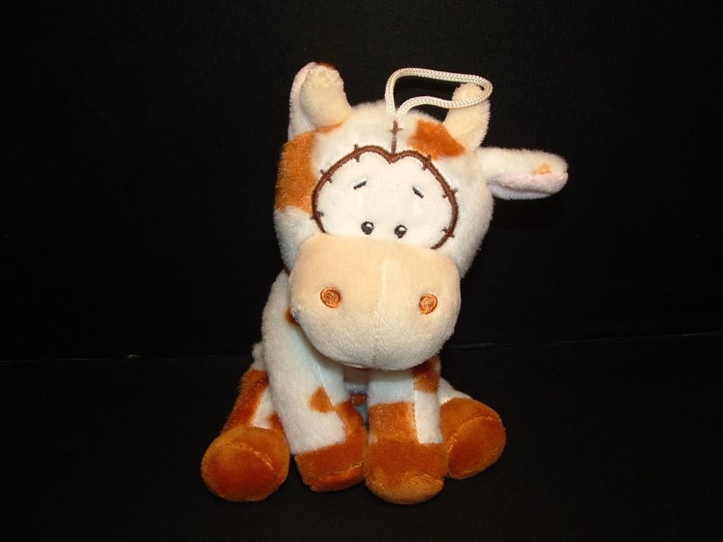NICKY TOY KOE PLUCHE WIT MET ORANJEBRUINE VLEKKEN OREN, Ophalen of Verzenden, Nieuw, Overige typen