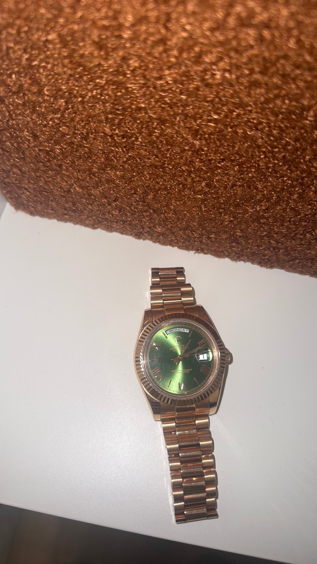 Rolex daydate olive green dial, Ophalen of Verzenden, Zo goed als nieuw, Staal, Rolex