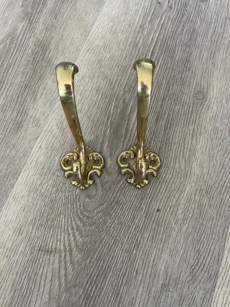 Set van 2 vintage messing wandhaken, Antiek en Kunst, Ophalen of Verzenden