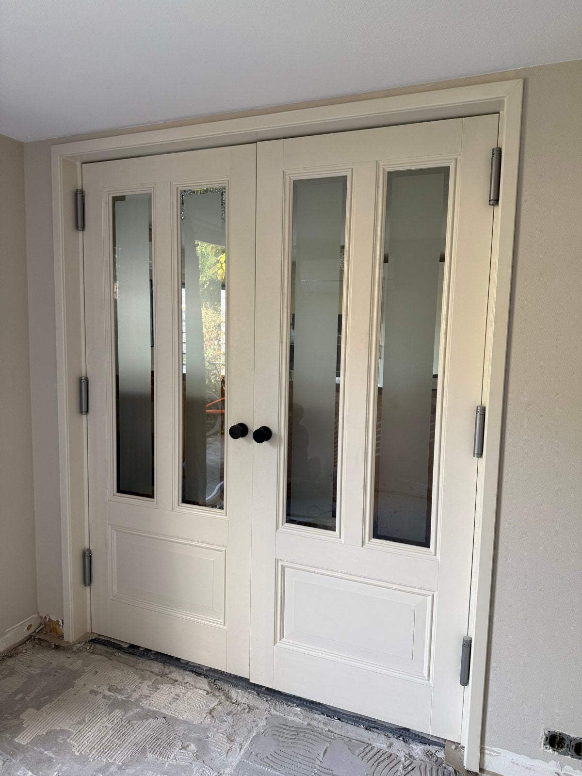 2 Klapdeuren met glas en scharnieren - 83x210x4cm, Ophalen, Gebruikt, 80 tot 100 cm, Binnendeur