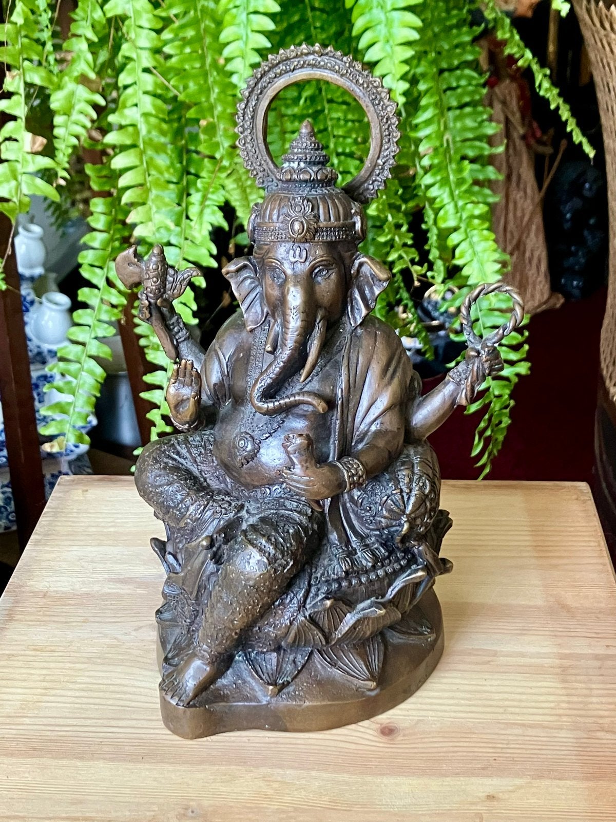 Bronzen Ganesha Beeld - Hindoeïstische God van Wijsheid, Ophalen, 20 - 50 cm, Beeld, Bruin