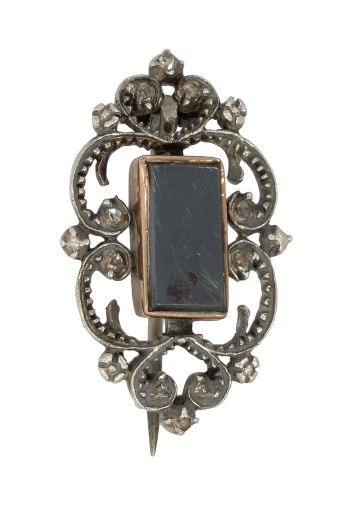 Diamanten antieke 14k gouden broche hematiet zilver vintage, Verzenden, Goud, Broche, Met edelsteen