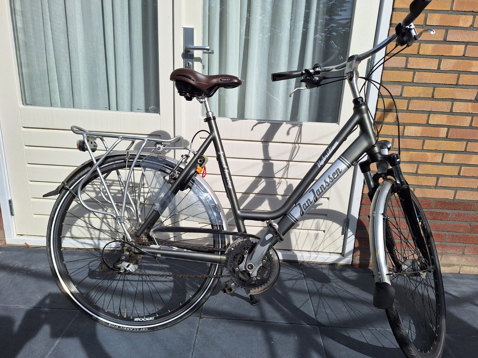 Jan Janssen Hybridium Damesfiets 57cm, Gebruikt, Velgrem, Versnellingen, 56 cm of meer