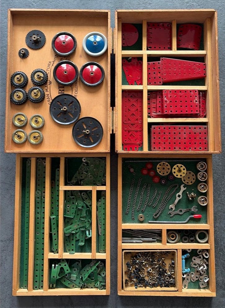 Grote partij vintage Meccano, goede staat & in houten kist, Ophalen of Verzenden